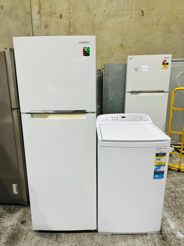 Samsung 341L Fridge Freezer & Fisher & Paykel 8.5kg Top Loader Combo