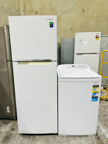 Samsung 341L Fridge Freezer & Fisher & Paykel 8.5kg Top Loader Combo