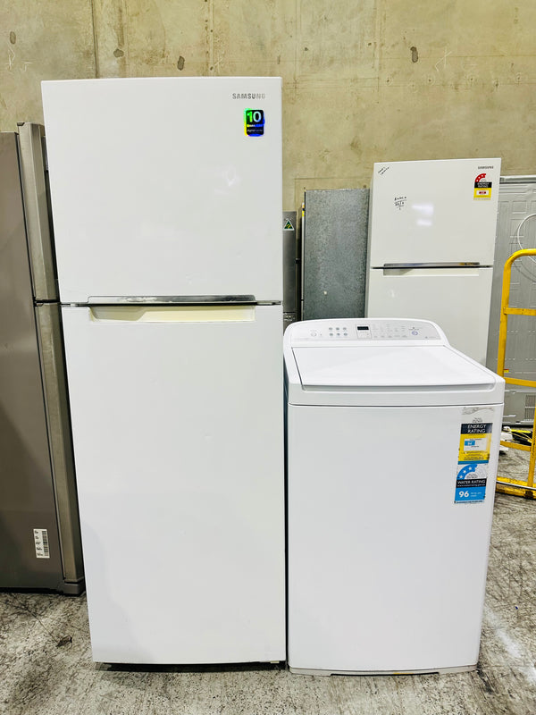 Samsung 341L Fridge Freezer & Fisher & Paykel 8.5kg Top Loader Combo