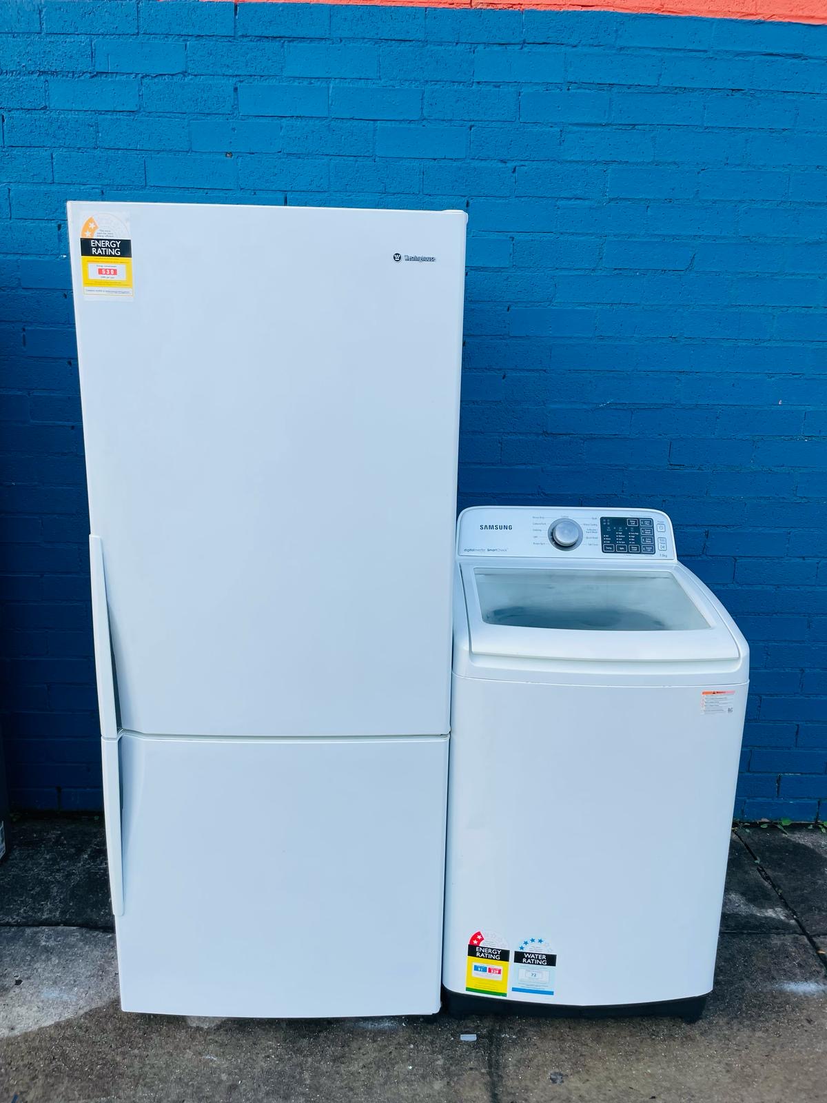 **WESTINGHOUSE 430 LITRES FRIDGE FREEZER & SAMSUNG 7 KGS WASHING MACHINES COMBO PACKAGE DEAL**