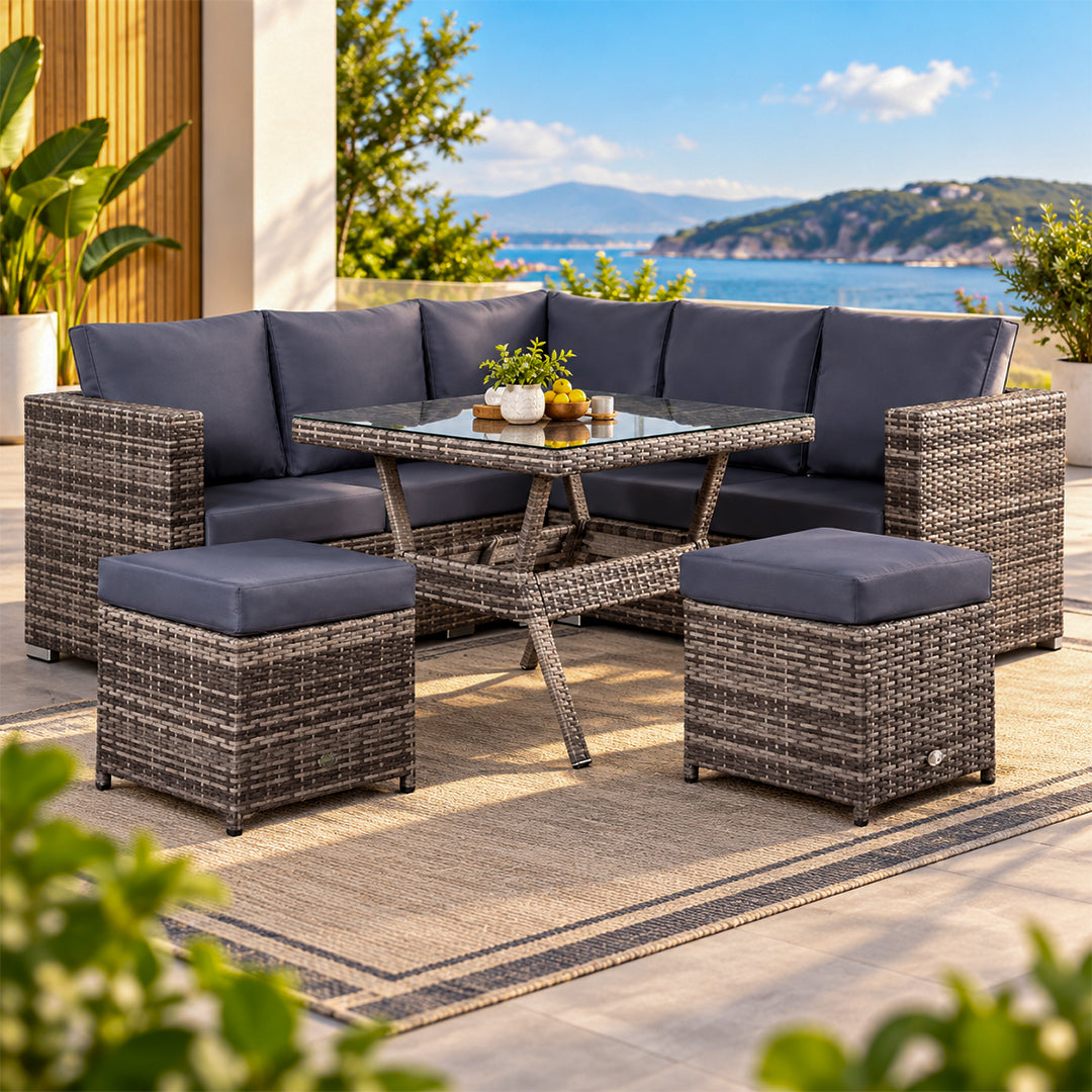 Alfresco Grandeur Large Corner Dining Set with Ottomans
